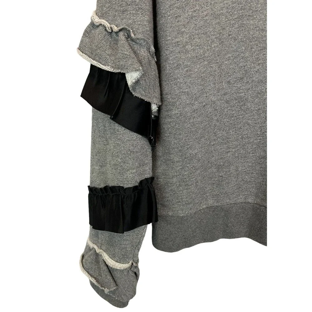 J. Crew Women's Pullover Sweatshirt w Ruffled Sleeve Size S NWOT Gray Black